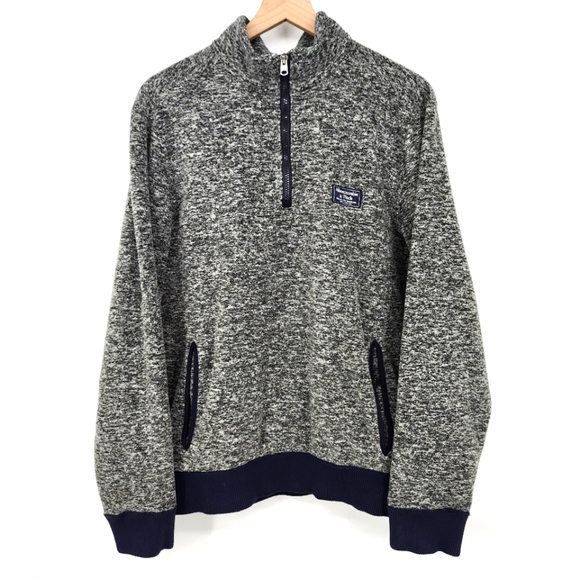 Abercrombie & Fitch Mens‎ 1/4 Zip Pullover Size L Gray Navy Fleece Pockets Warm - Picture 1 of 9